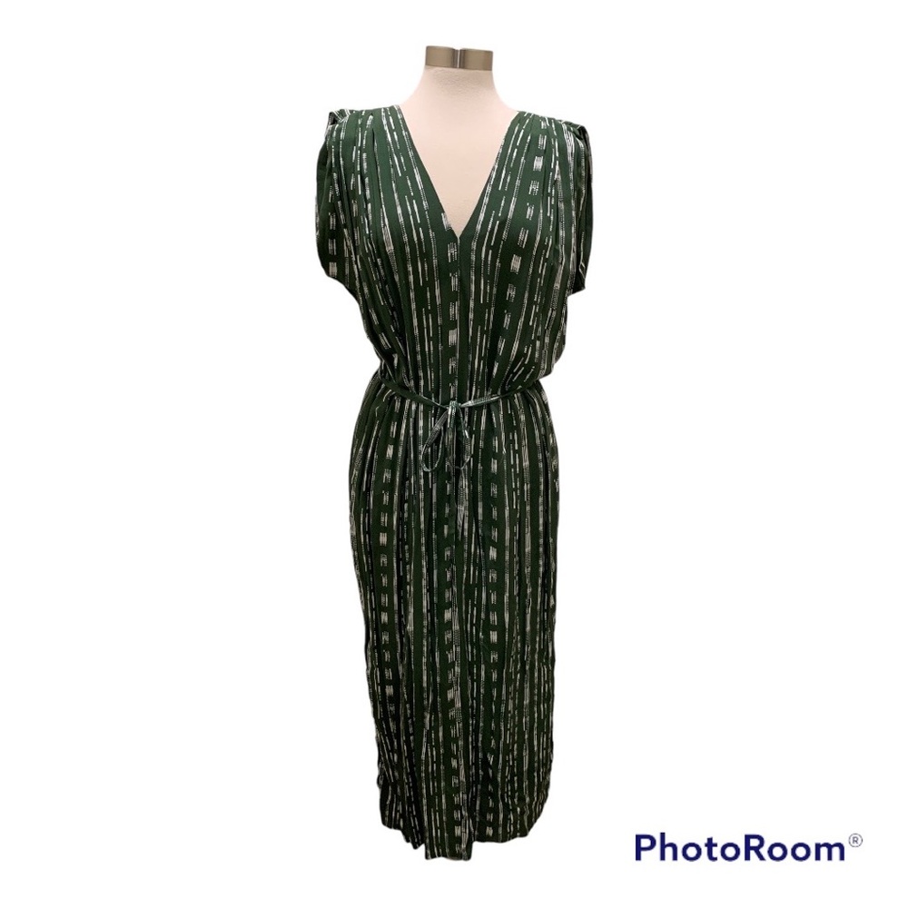Anthropologie Green and White Dress Sz M